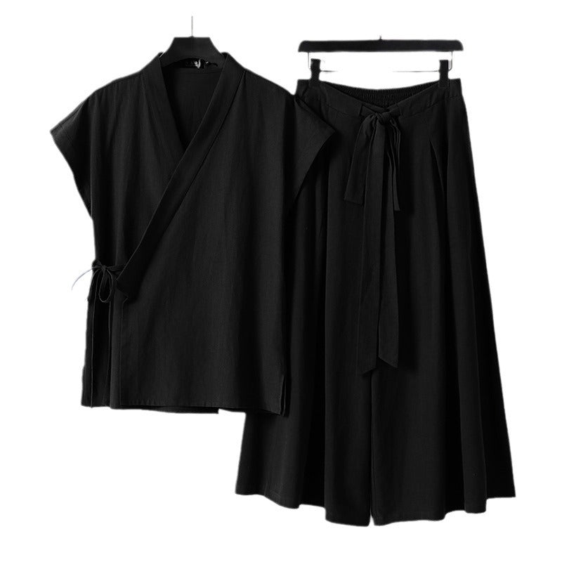 Women's Kimono Loungewear Set with Wrap Top and Wide Palazzo Pants Chichicherry