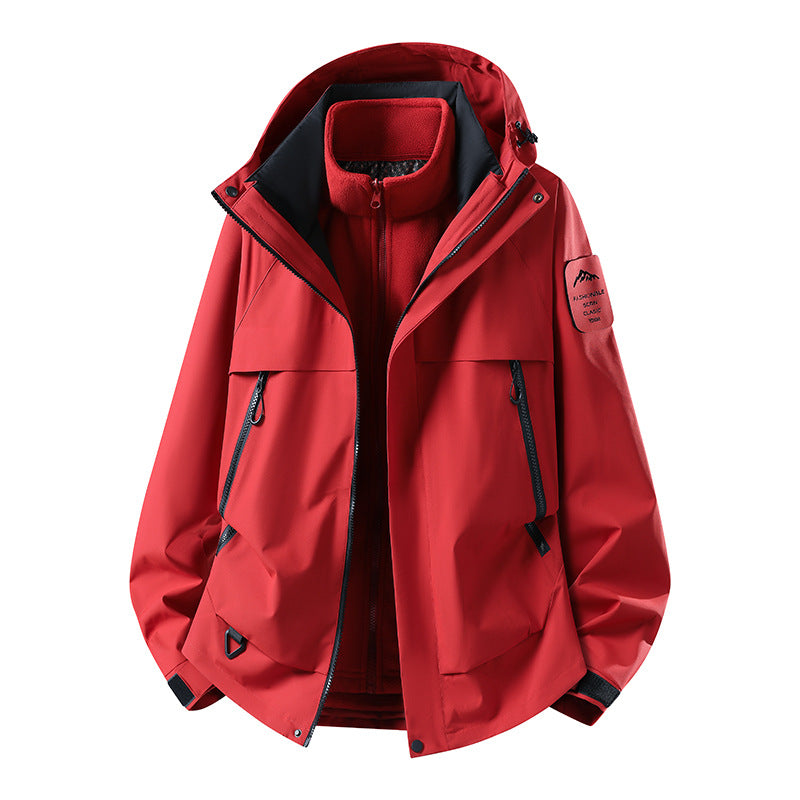 Men's modular waterproof outdoor jacket with removable fleece inner jacket, hood, and zippered pockets Chichicherry