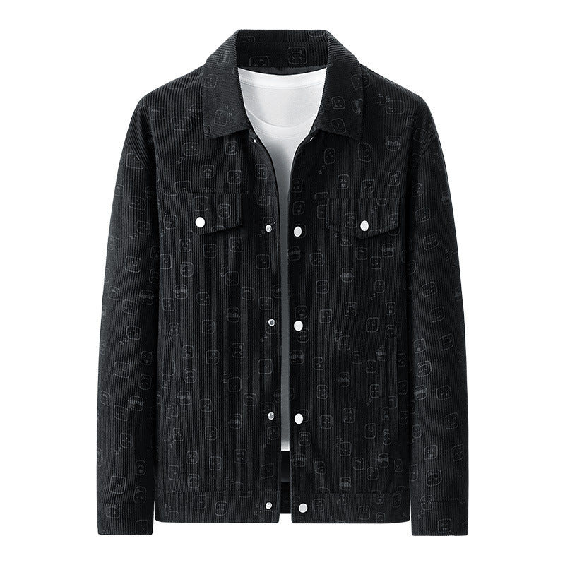 Men's cord jacket made of fine corduroy with allover print, snap button placket and flap pockets Chichicherry