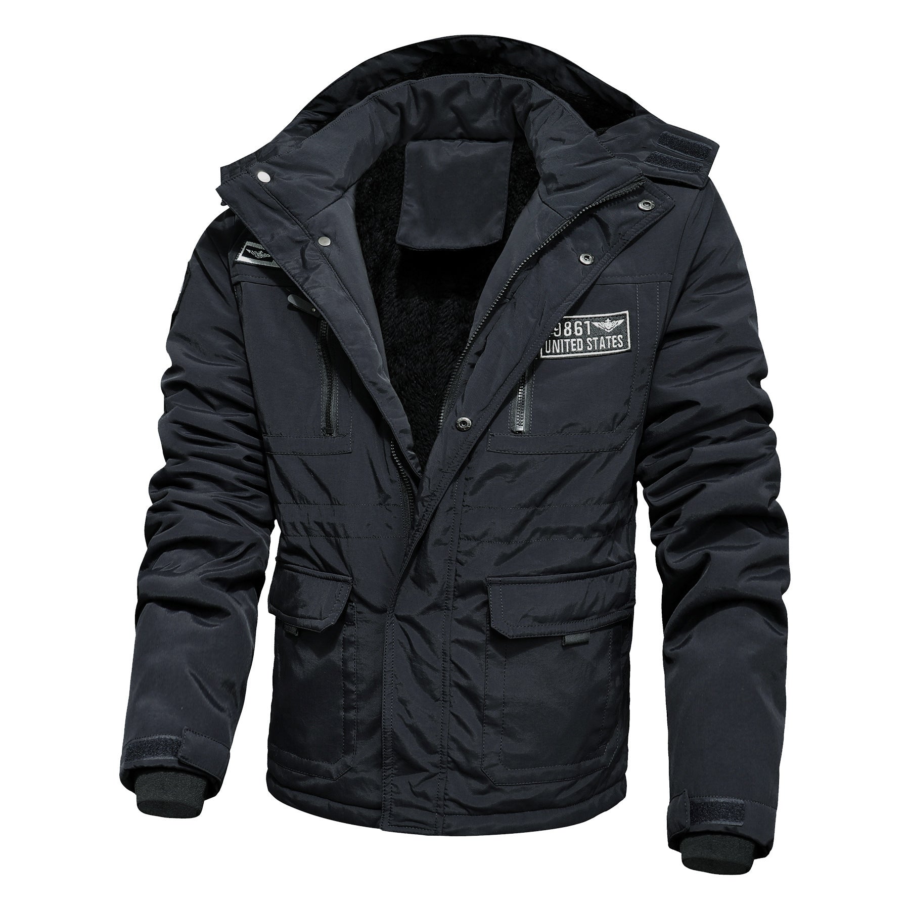 Men's water-repellent utility parka with teddy lining, hood, and multifunction pockets Chichicherry