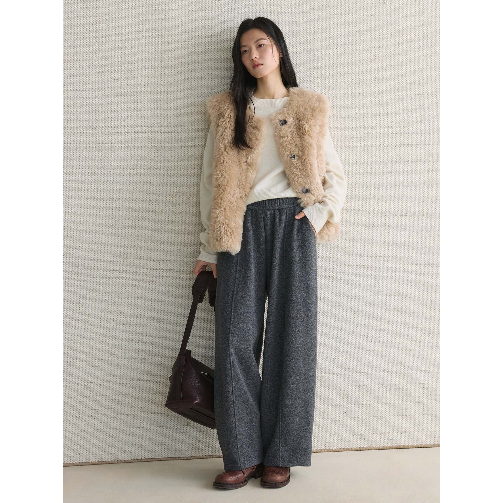 Ladies Wide High-Waist Knit Palazzo Lounge Pants Chichicherry