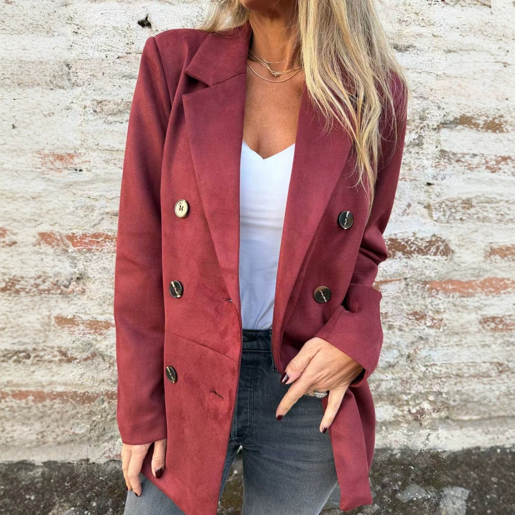 Women Double-breasted coat in velvet look with lapel collar Chichicherry