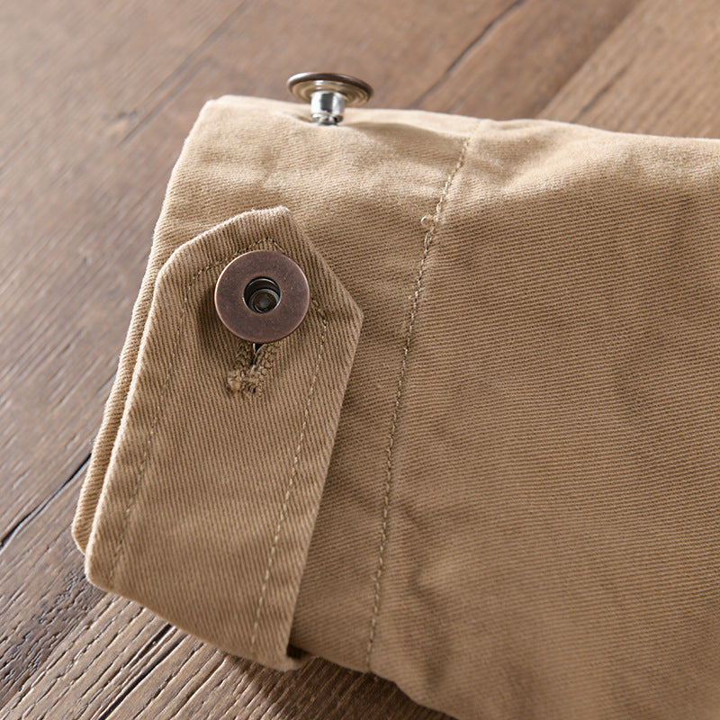 Men's Lightweight Cotton Chore Jacket in Worker Style with Kent Collar and Patch Pockets Chichicherry