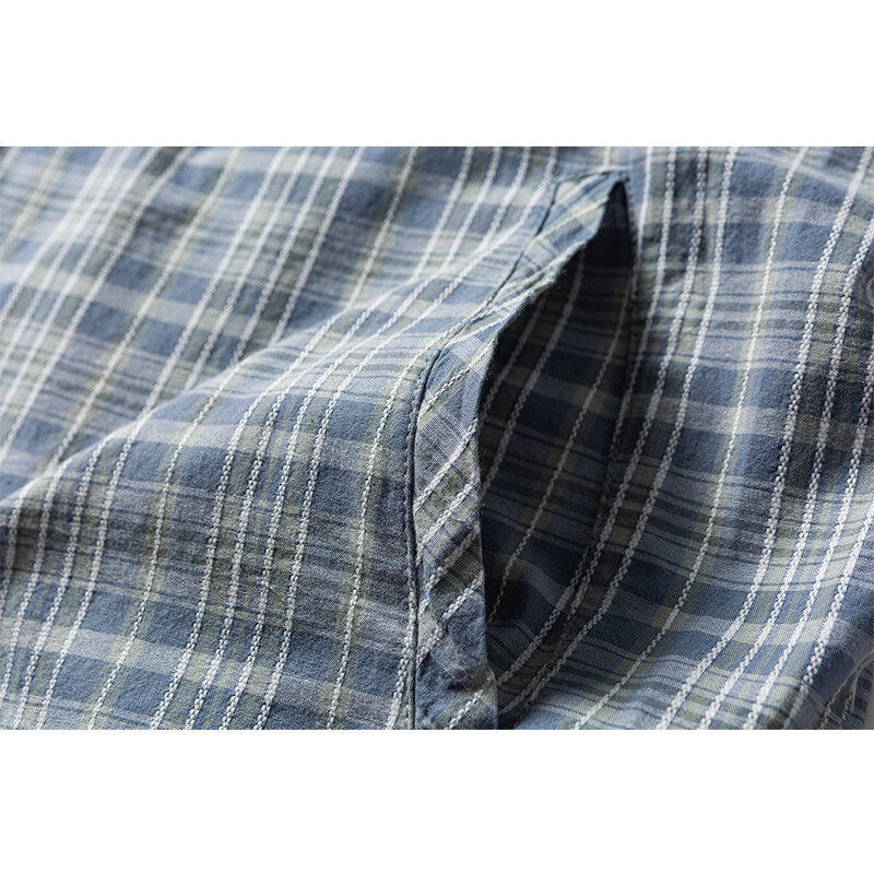 Men's Lightweight Checked Shirt Jacket with Contrast Collar, Full Zip and Hem Drawstring