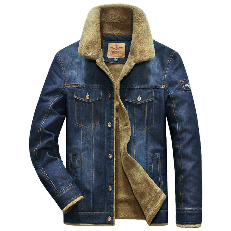 Men's denim jacket with Sherpa lining, vintage washed and warming stand-up collar Chichicherry