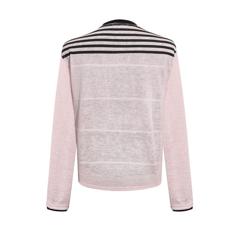 Women's long sleeve shirt with statement print, sport stripes and textured slub look Chichicherry