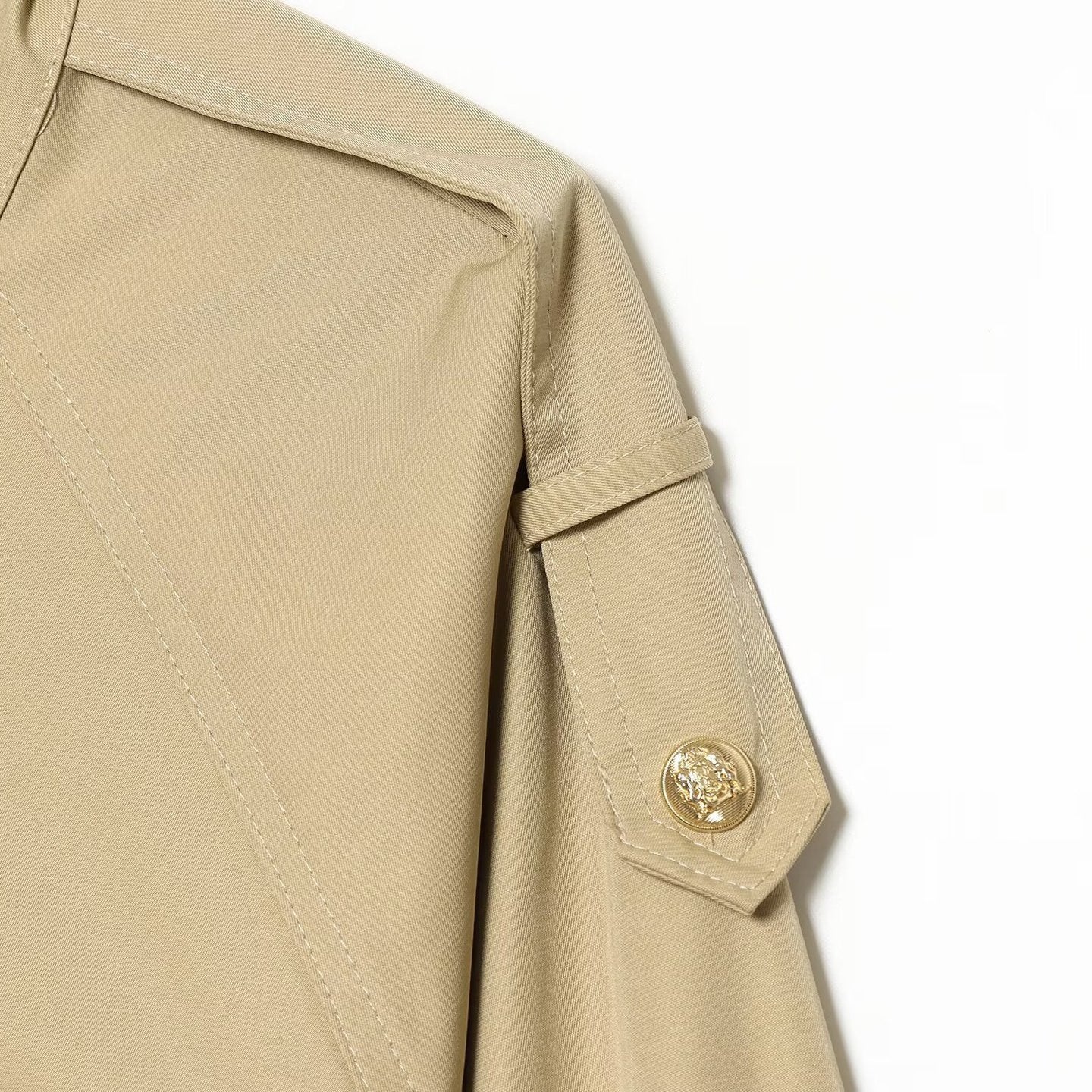 Women's lightweight field jacket with drawstring, stand-up collar, epaulettes, and lace trim Chichicherry