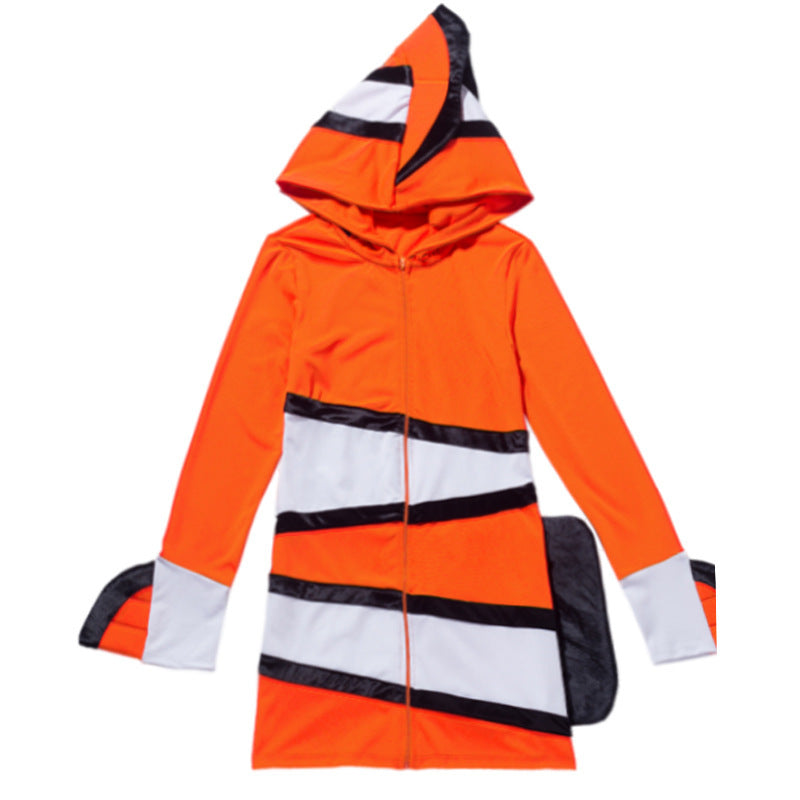 Ladies' animal costume in clownfish design with hood and colorful accents Chichicherry