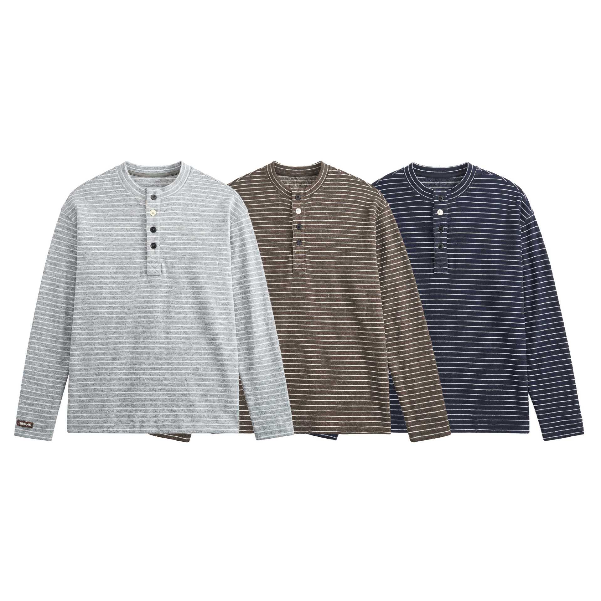 Men's Long Sleeve Henley Shirt in Fine Knit with Stripe Structure Chichicherry