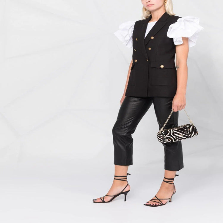 Women's double-breasted sleeveless blazer vest with distinctive decorative round buttons Chichicherry