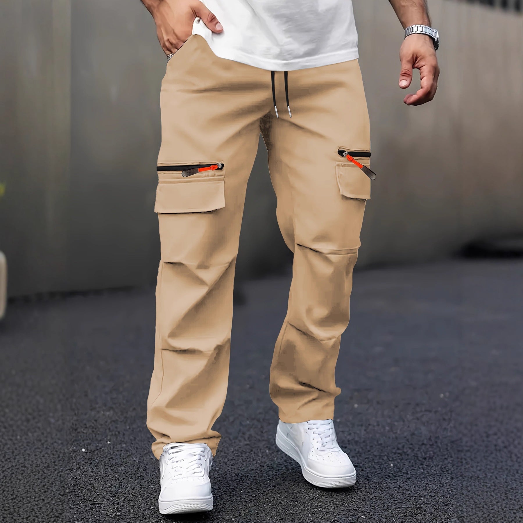 Men's cargo joggers with multifunction pockets, drawstring & zippers Chichicherry