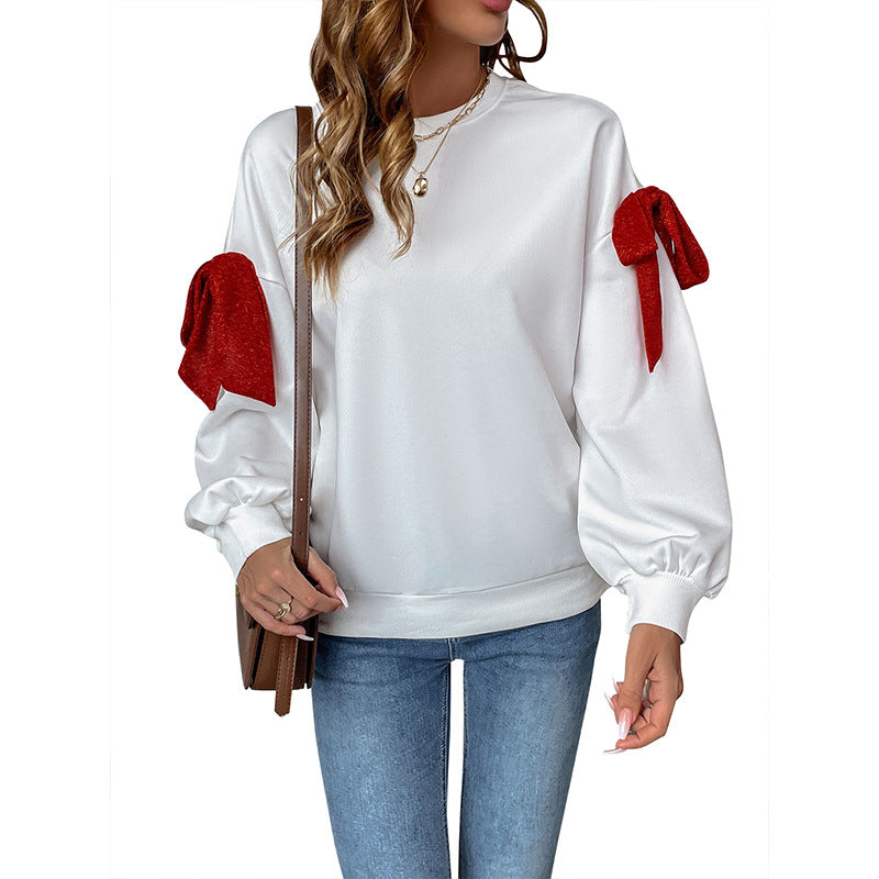 Women's Oversize Sweatshirt with Decorative Ribbons on the Sleeves Chichicherry