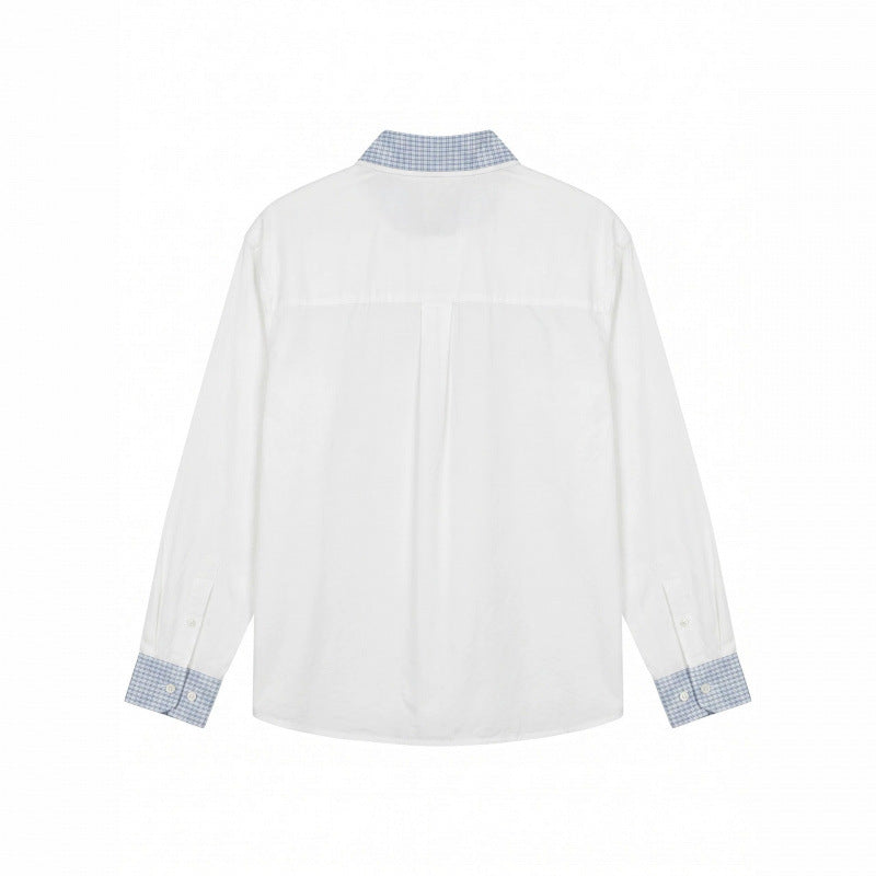 Unisex Oversized Cotton Shirt with Contrasting Vichy Check Collar and Cuffs Chichicherry