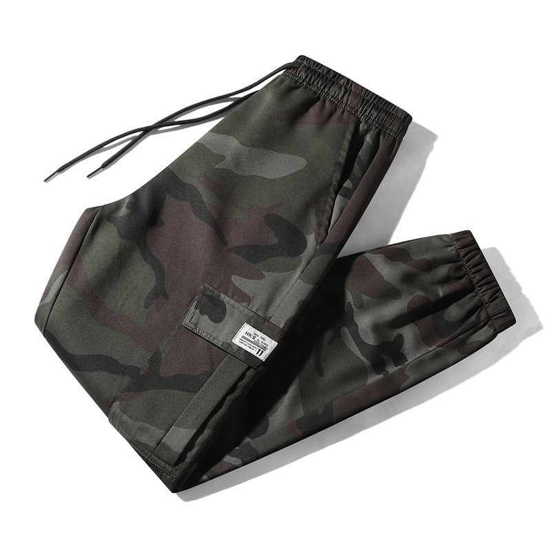 Men's Camouflage Cargo Jogging Pants made of sturdy canvas with drawstring waistband & thigh pocket Chichicherry
