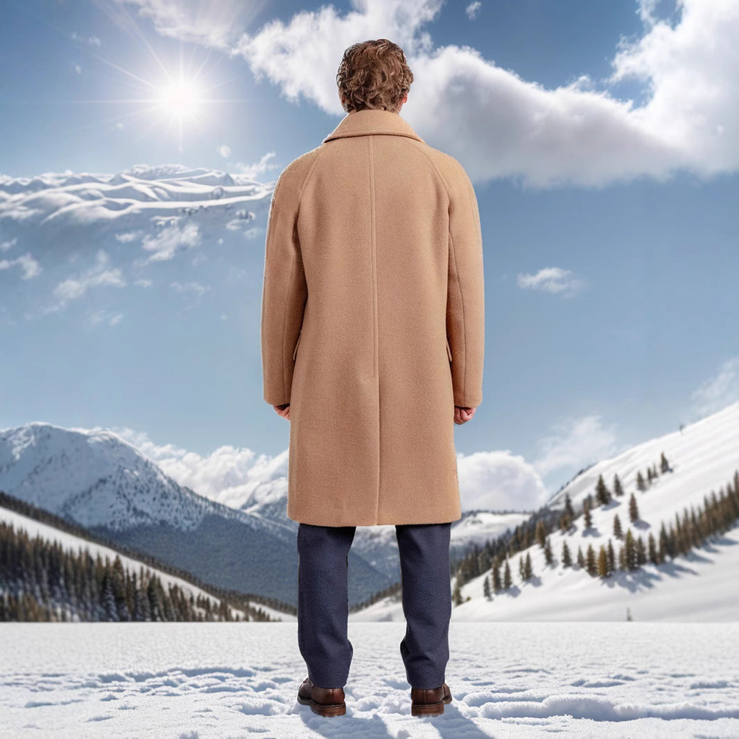 Men's Mid-Length Teddy Wool Coat with Patch Pockets and Stand Collar Chichicherry