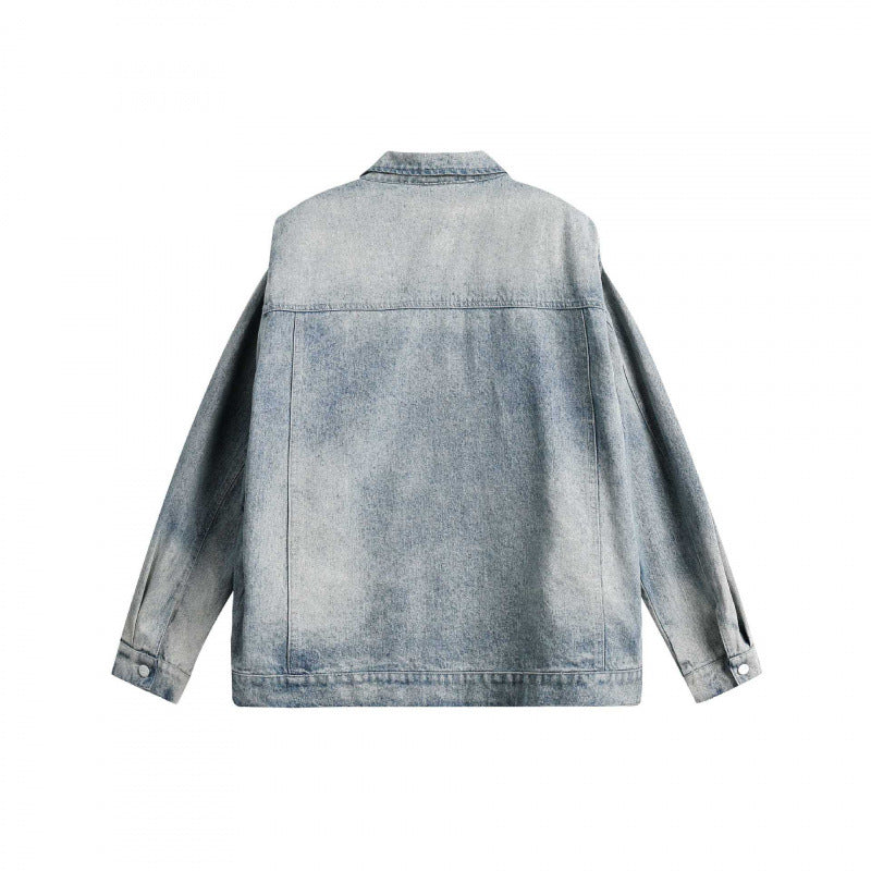 Unisex Boxy Denim Jacket with Double Chest Zipper, Flap Pockets and Straight Hem Chichicherry