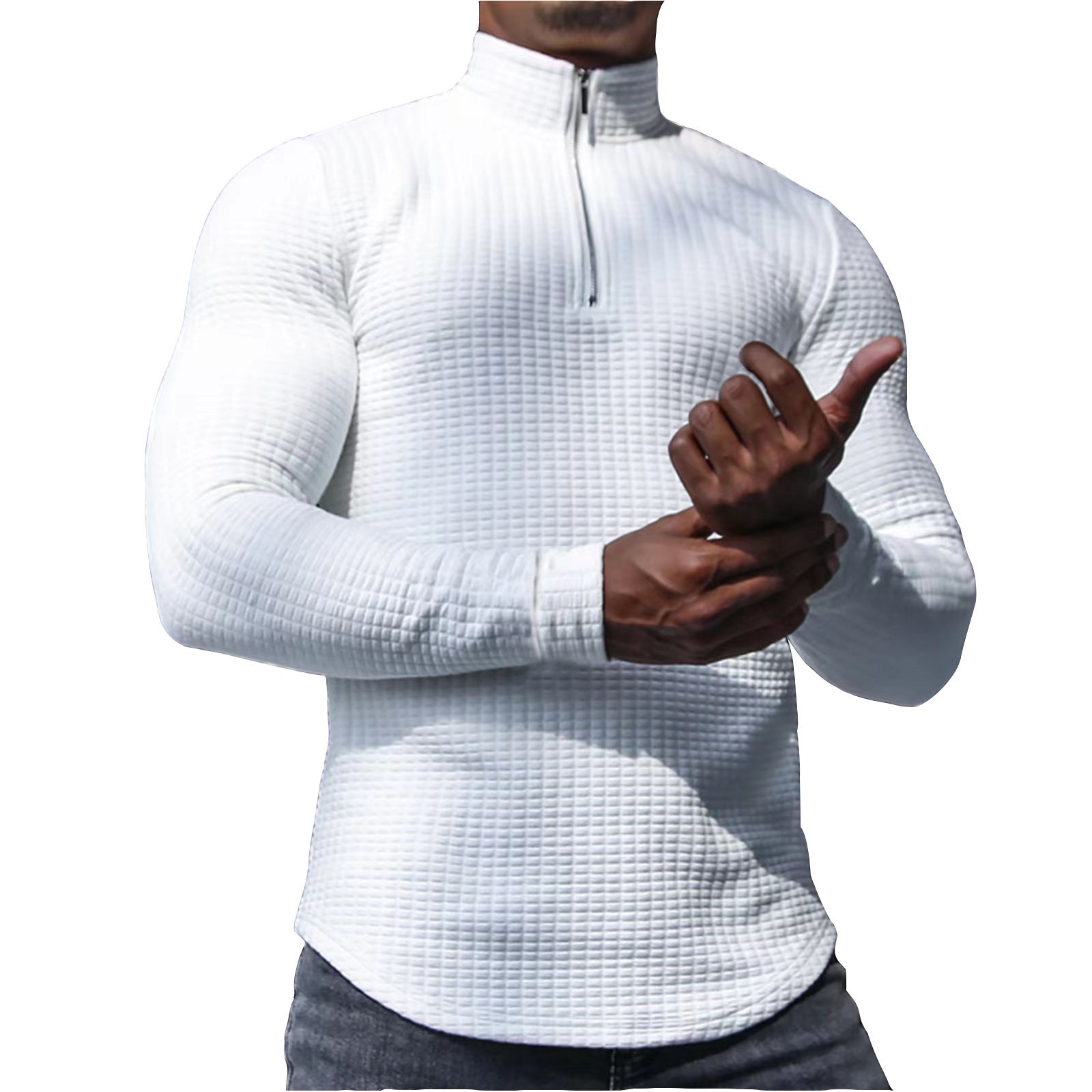Men's waffle knit long sleeve shirt with short zip Chichicherry