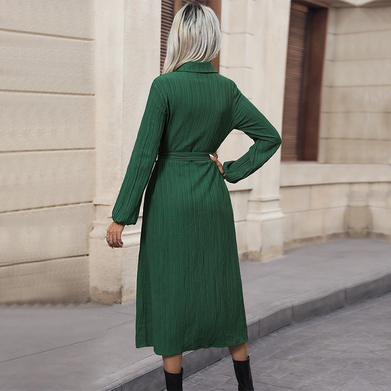 Women's shirt dress made of crinkle viscose with continuous button placket and waistbelt Chichicherry