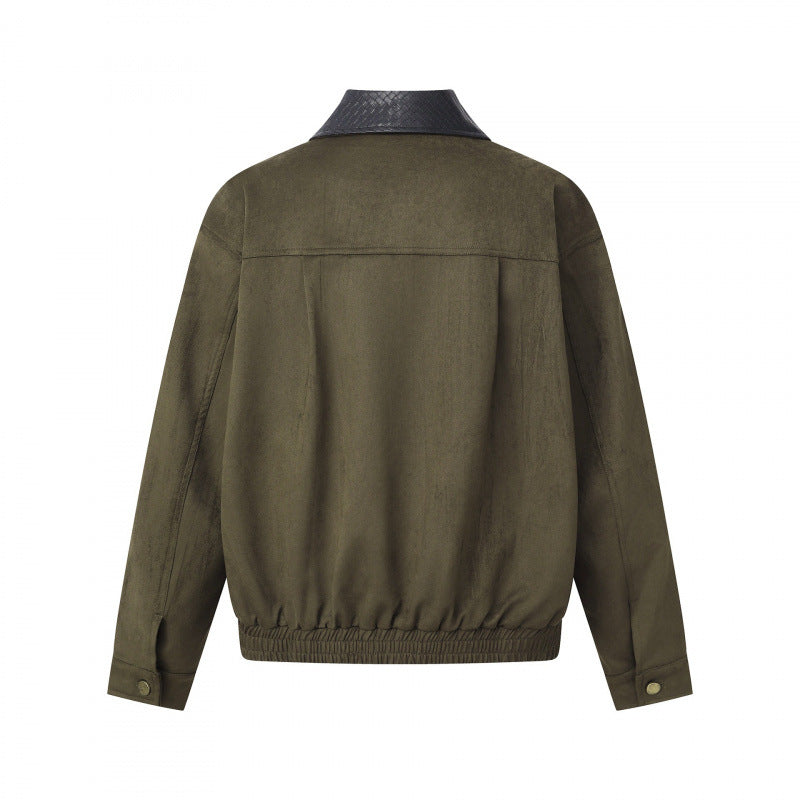 Men's short-cut bomber jacket in suede look with structured collar, front zipper and elastic hem Chichicherry