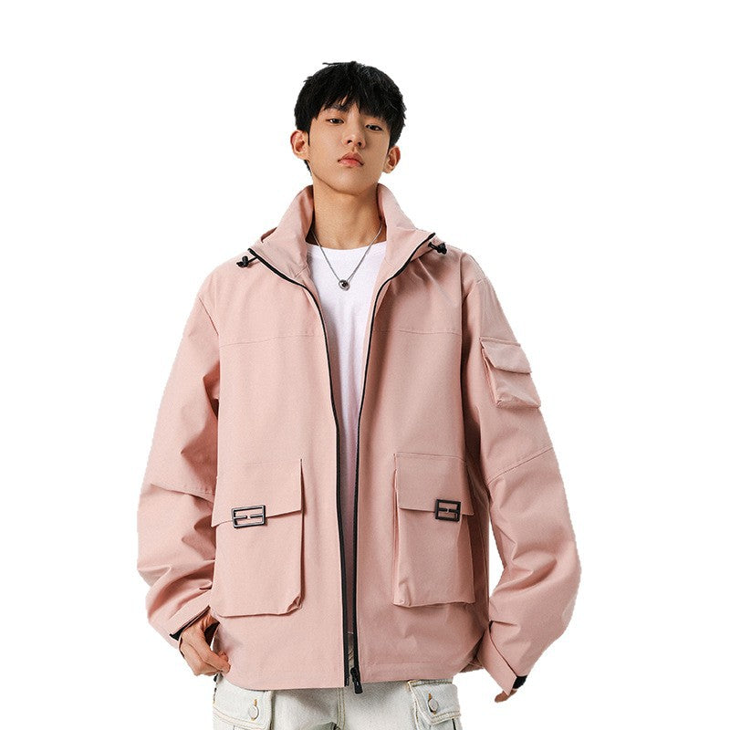 Men's Oversize Utility Jacket with Technical Softshell, Hood and Multiple Pockets Chichicherry