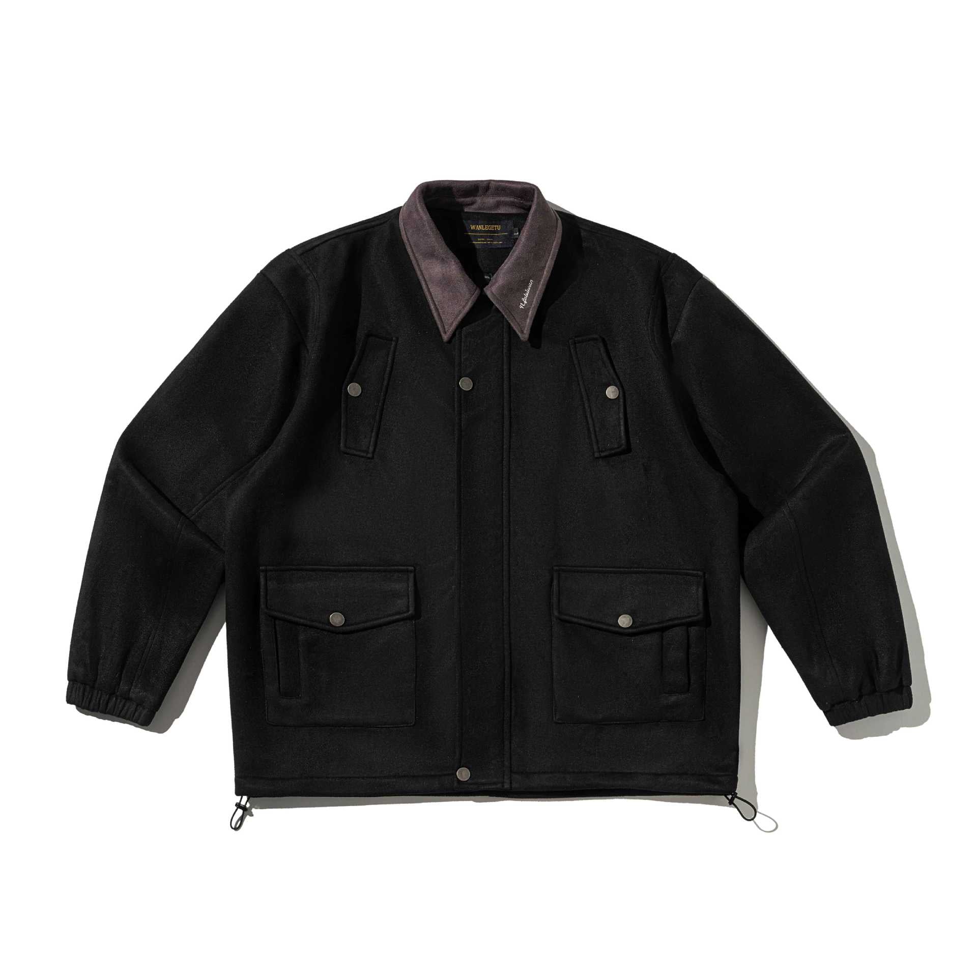 Men's Wool Mix Field Blouson with Cord Collar and Utility Pockets Chichicherry