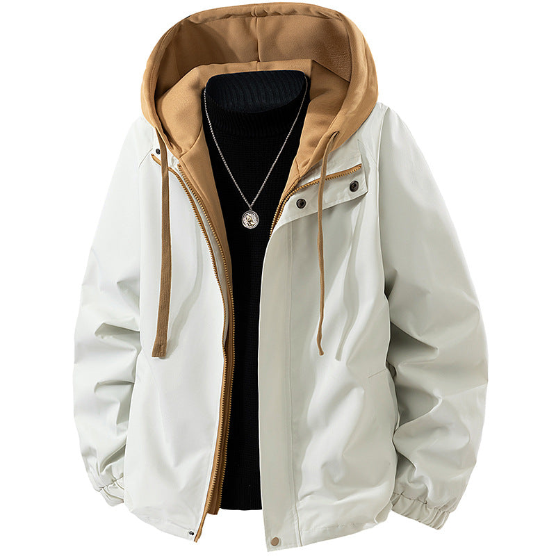 Men's Two-Layer Windbreaker Hooded Jacket with Contrast Lining and Concealed Zipper Chichicherry