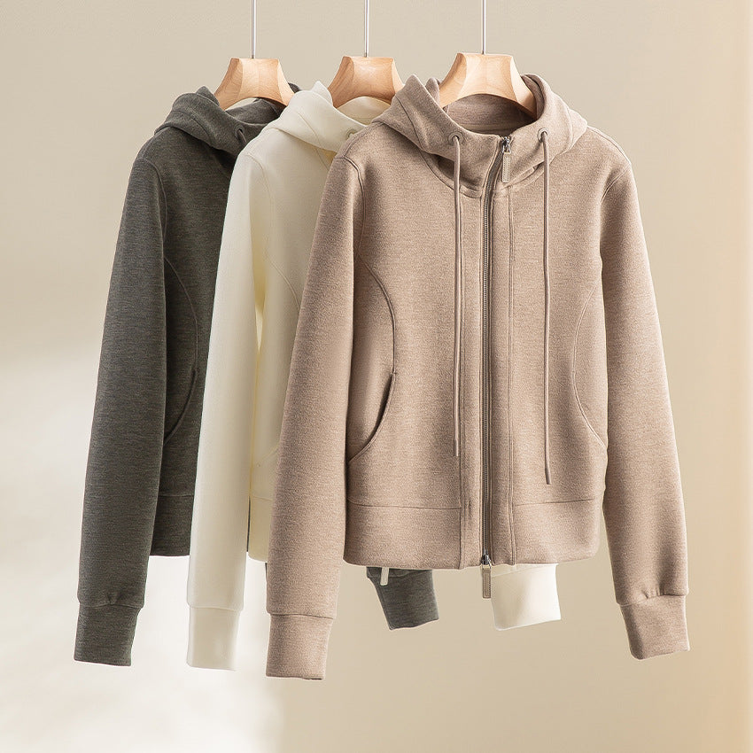 Women's Short Hoodie Jacket made of Sweat with full Two-way Zip and fitted Cut Chichicherry