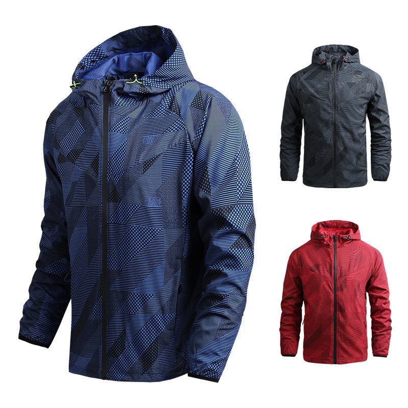 Men's breathable softshell hoodie with geometric allover print and athletic fit Chichicherry