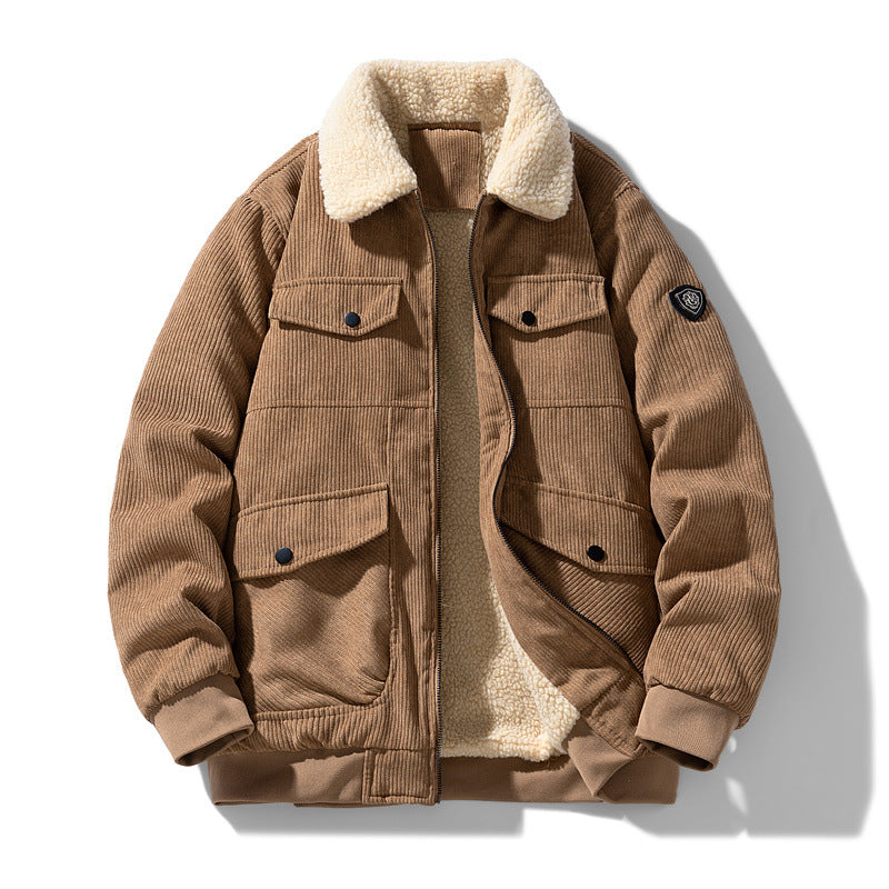 Men's cord field jacket with teddy lining, quilted insulation, and multifunctional pockets Chichicherry