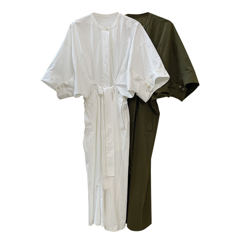 Women's Long Wrap Dress made of Cotton Blend with Wide Kimono Sleeve Chichicherry