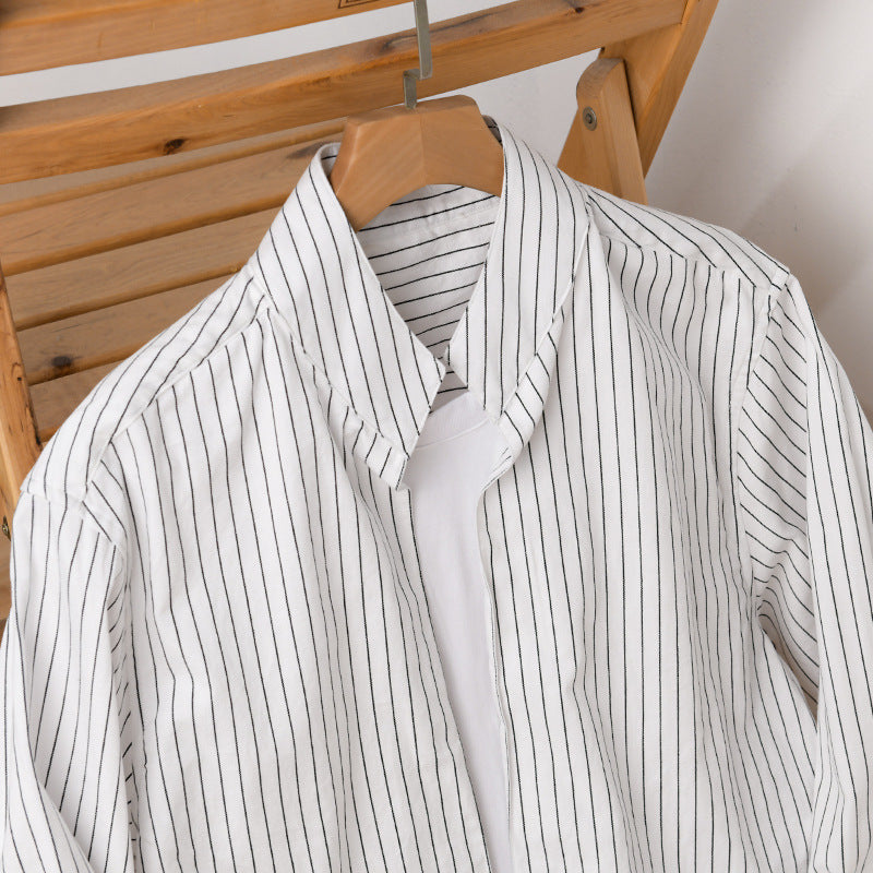 Men Striped Oversized Shirt with Kent Collar and Concealed Button Placket Chichicherry