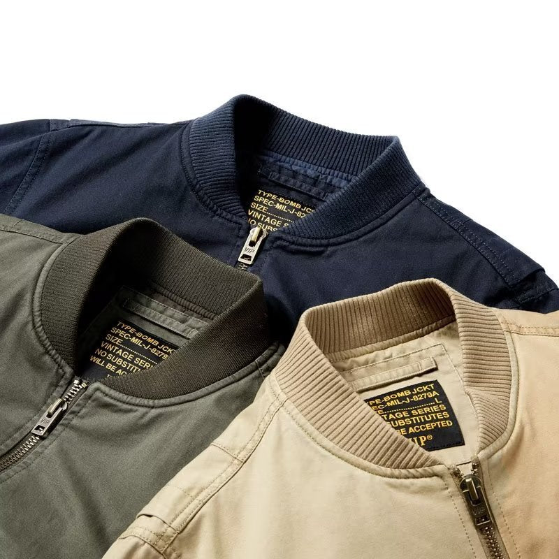 Herren Baumwoll-Canvas Bomberjacke mit Ärmeltasche und Rippbündchen Chichicherry
