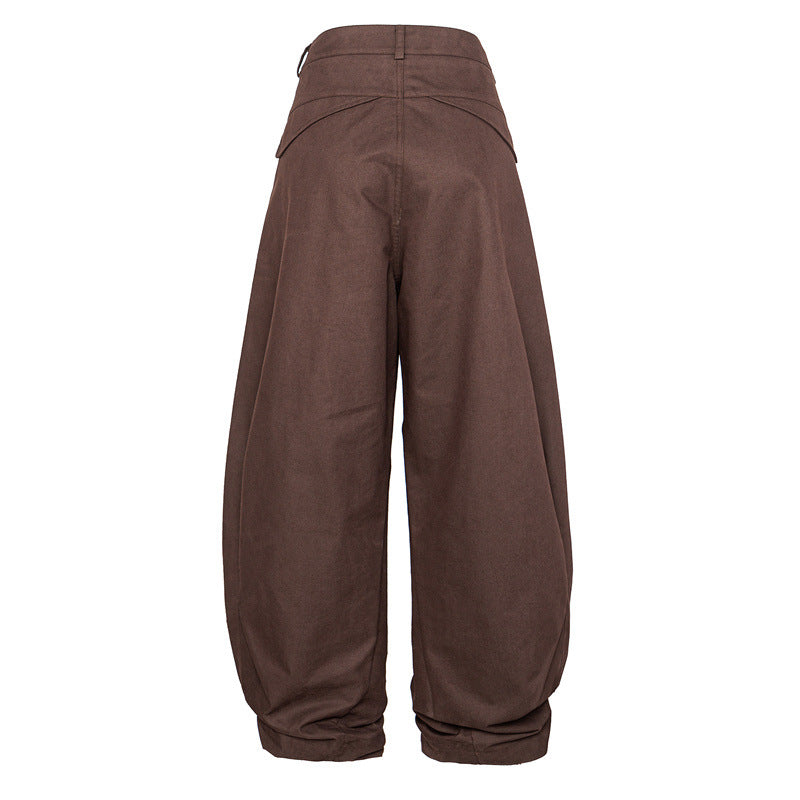 Women High Waist Culotte Pants made of heavy cotton blend with folded waistband Chichicherry
