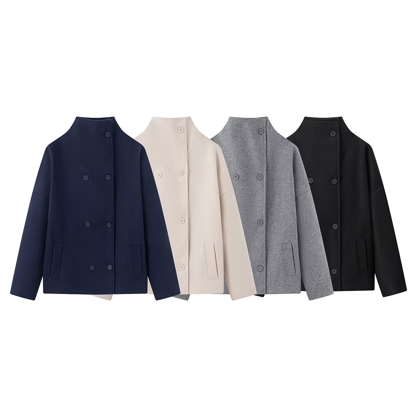 Ladies short coat made of wool blend with stand-up collar, dropped shoulder and double-breasted button placket Chichicherry