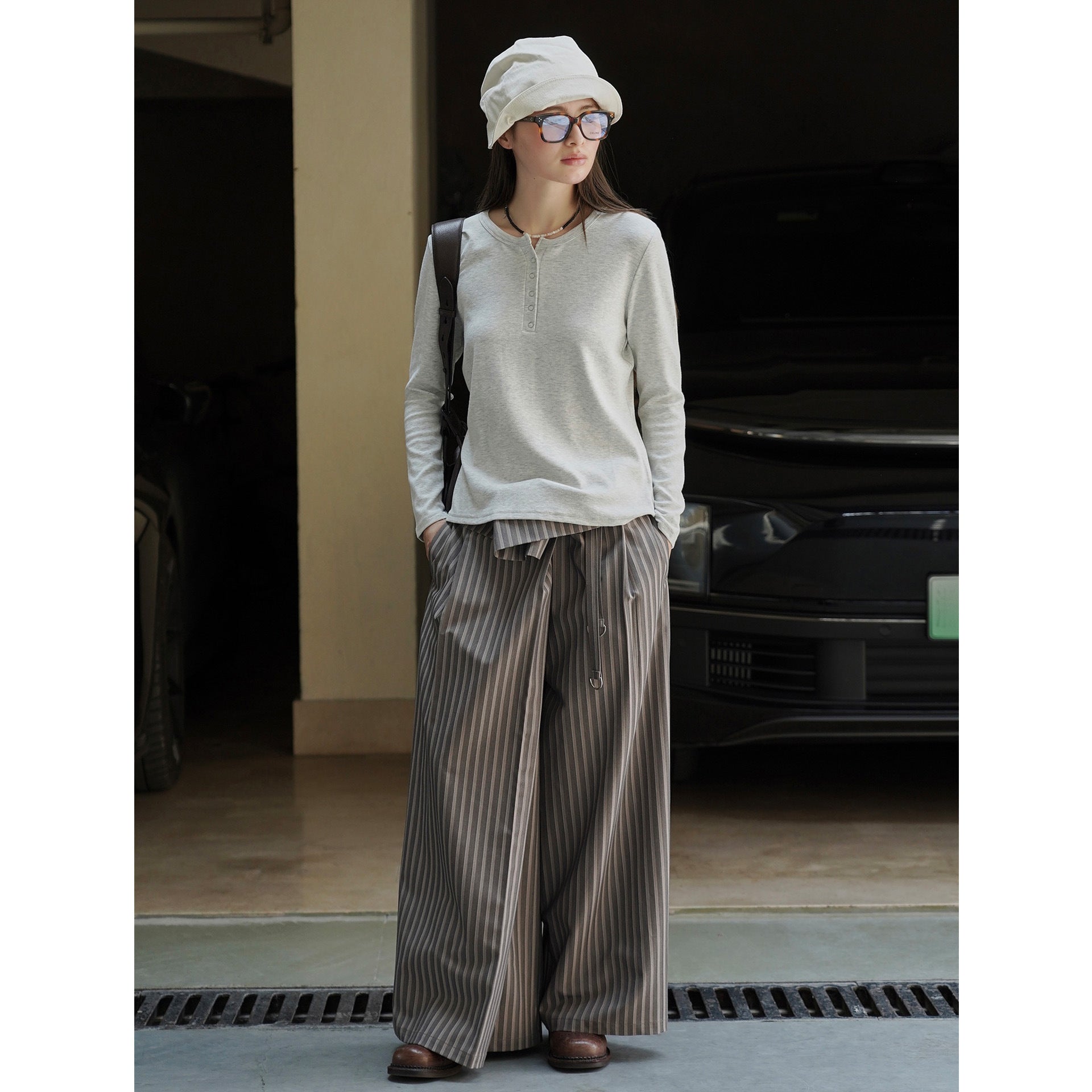 Women's Long Sleeve Henley Shirt with Snap Placket Chichicherry