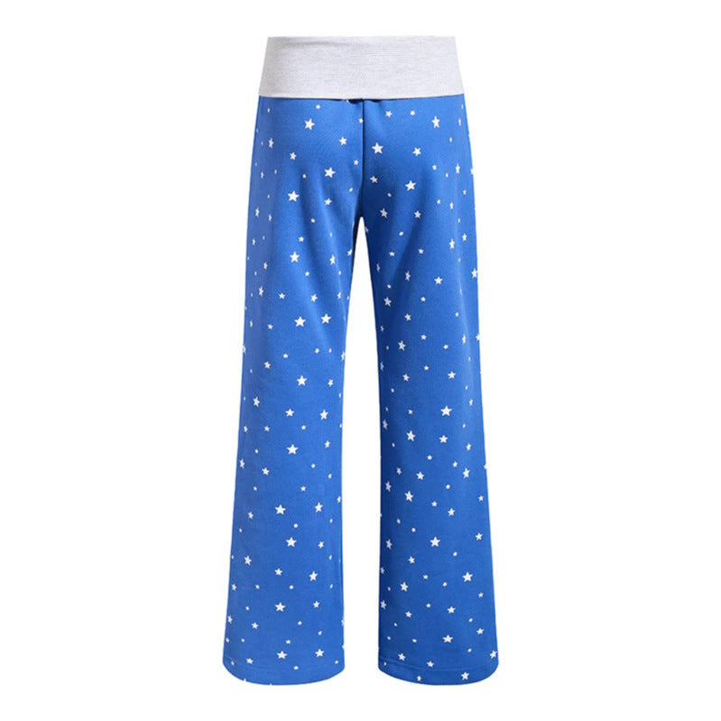 Women's lounge pants with wide leg, high ribbed waistband and star print Chichicherry