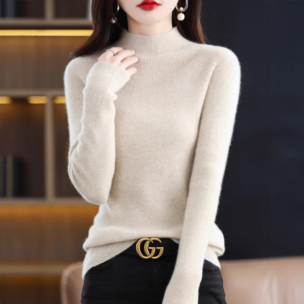 Women's slim fit mock neck sweater made of cashmere-like fine knit Chichicherry