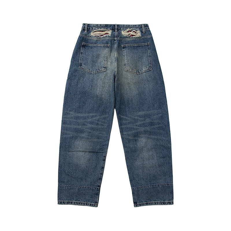 Women High-Waisted Baggy Jeans in Used-Look with Destroy Details and Straight Leg Chichicherry