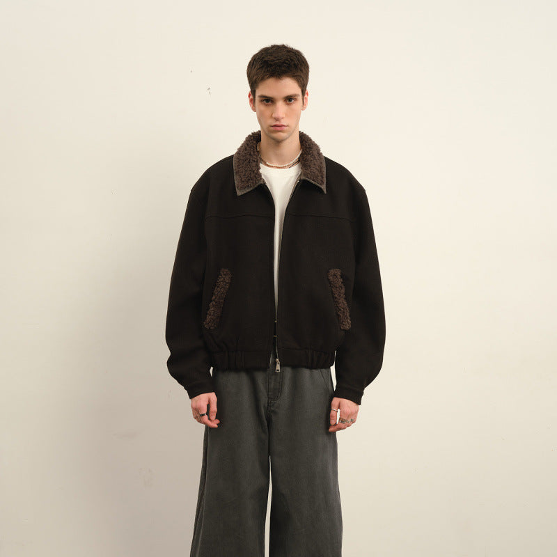 Men's bomber jacket with teddy collar, zipper, and elastic hem Chichicherry