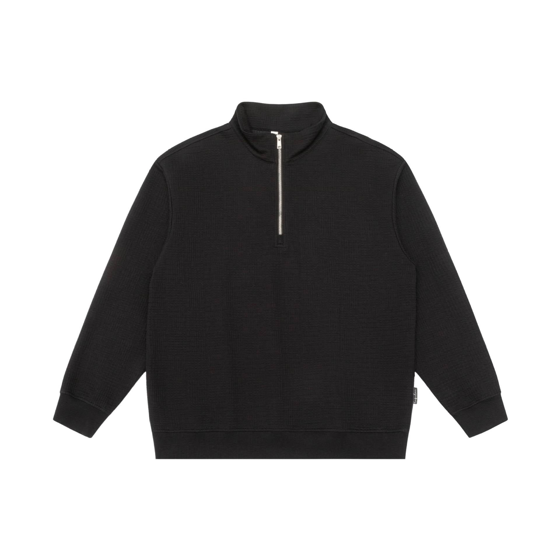 Unisex Structured Waffle Knit Half Zip Sweater with Stand-Up Collar and Ribbed Cuffs Chichicherry