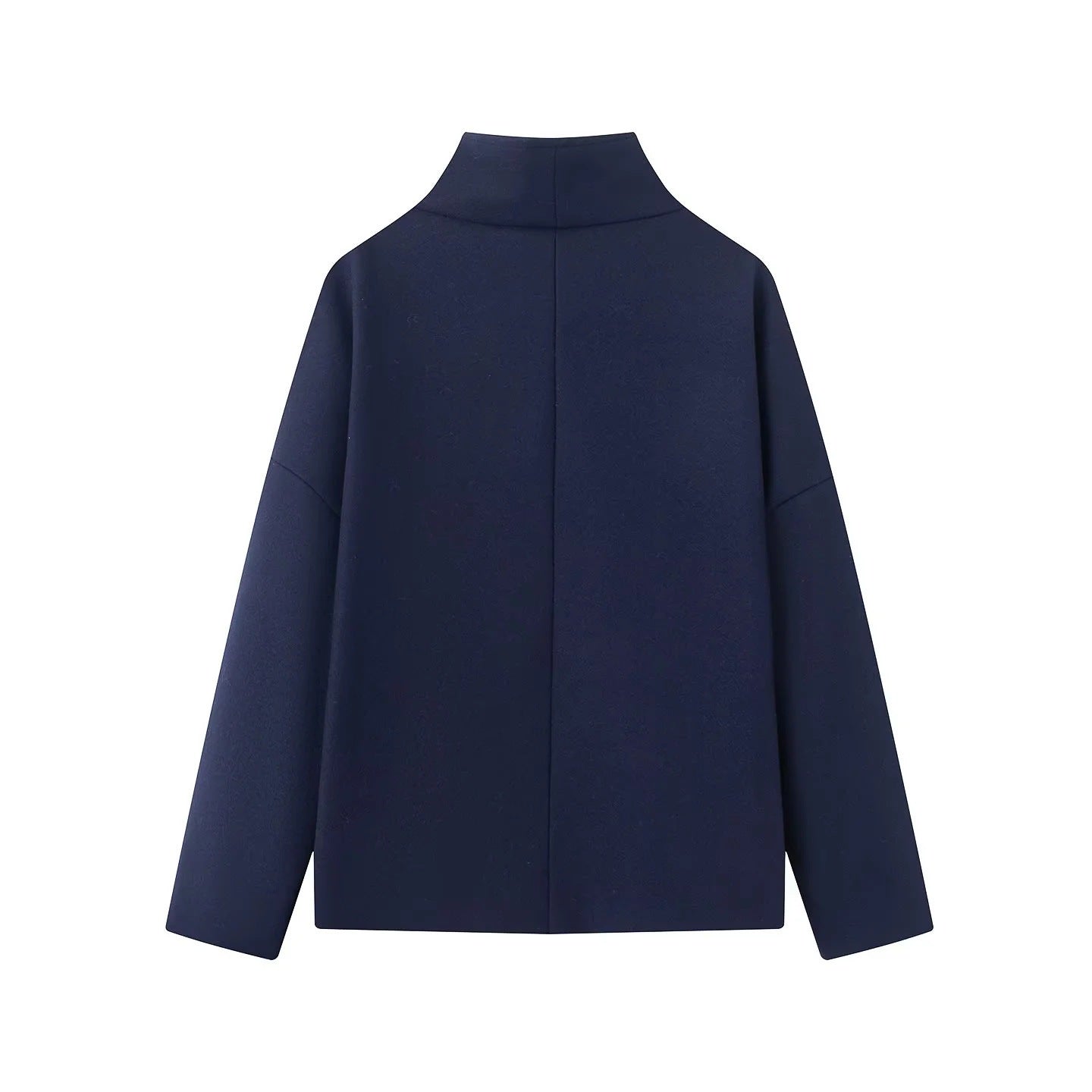 Women's Short Cut Boxy Wool Blend Coat with Stand-Up Collar and Concealed Double Button Placket Chichicherry