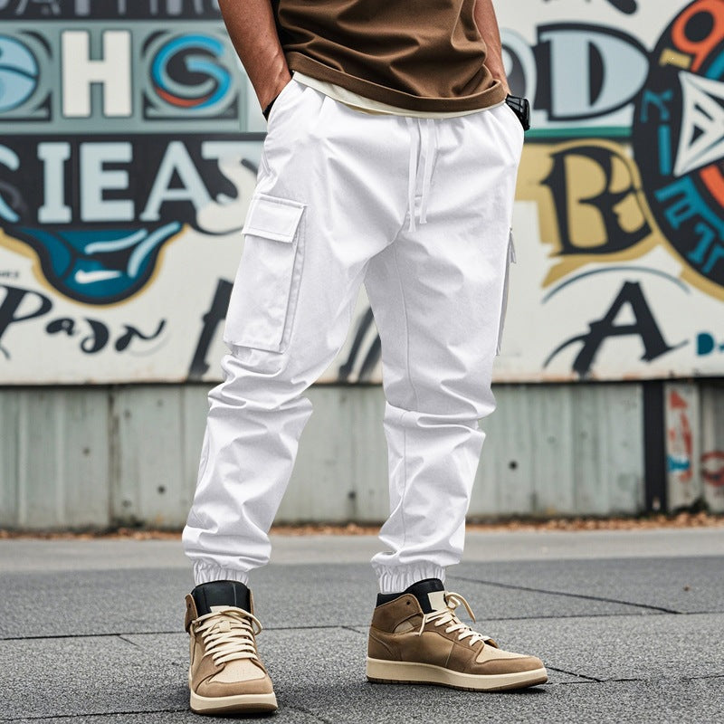Men's Tapered Cargo Joggers with Drawstring, Patch Flap Pockets and Elastic Cuffs Chichicherry