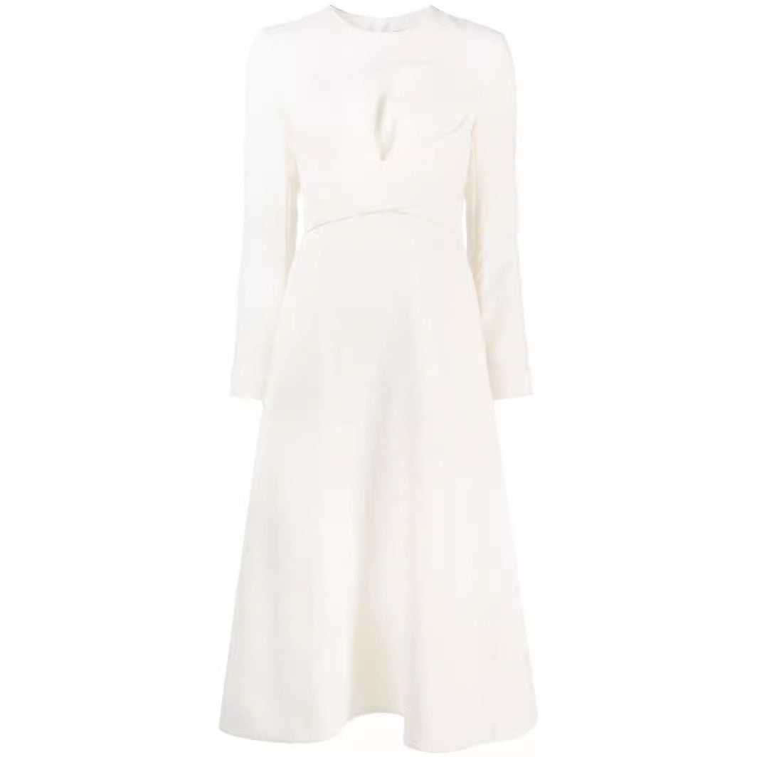 Women's midi dress with fitted draping and A-line skirt Chichicherry