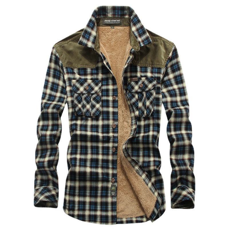 Men's Quilted Check Shirt with Teddy Fleece Lining and Cord Shoulder Yoke Chichicherry