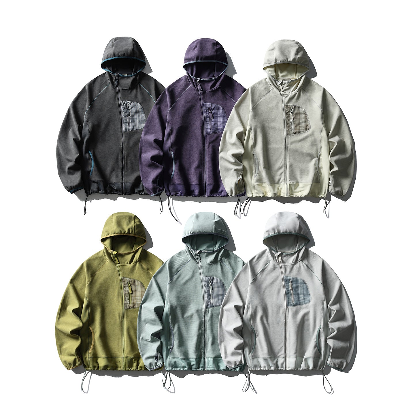 Unisex Lightweight Tech-Fleece Hoodie Jacket with Front Zip, Chest Zip Pocket and Drawstring Hem Chichicherry
