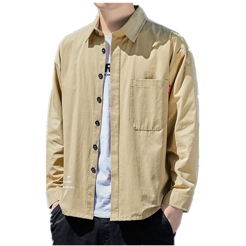 Men's oversized shirt jacket in casual worker style with chest pocket and continuous button placket Chichicherry