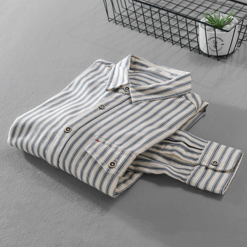 Men Striped Overshirt made of lightweight cotton blend with chest pocket and Relaxed Fit Chichicherry