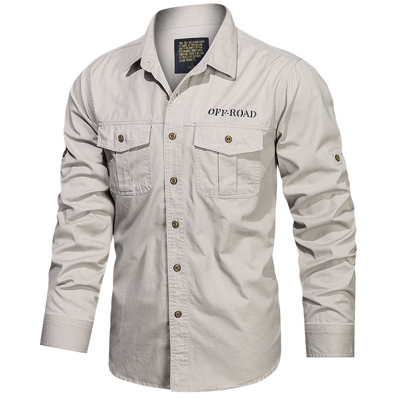 Men's Long Sleeve Utility Canvas Shirt with Chest Pockets and OFF-ROAD Print Chichicherry