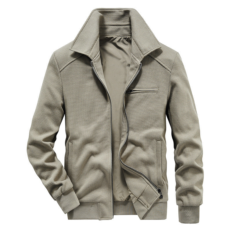 Men's textured knit transitional jacket with stand-up collar and zipper Chichicherry
