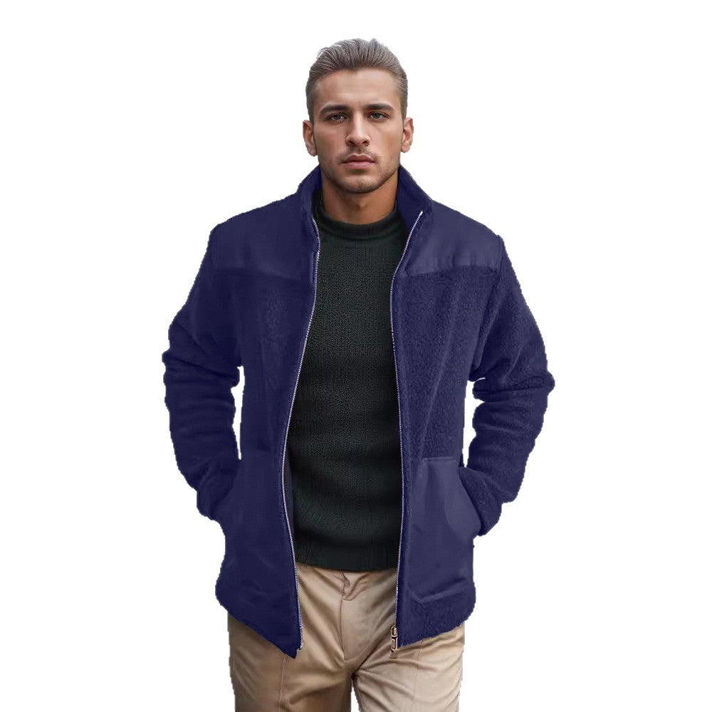 Men's fleece jacket with stand-up collar, two-material panel and zipper Chichicherry